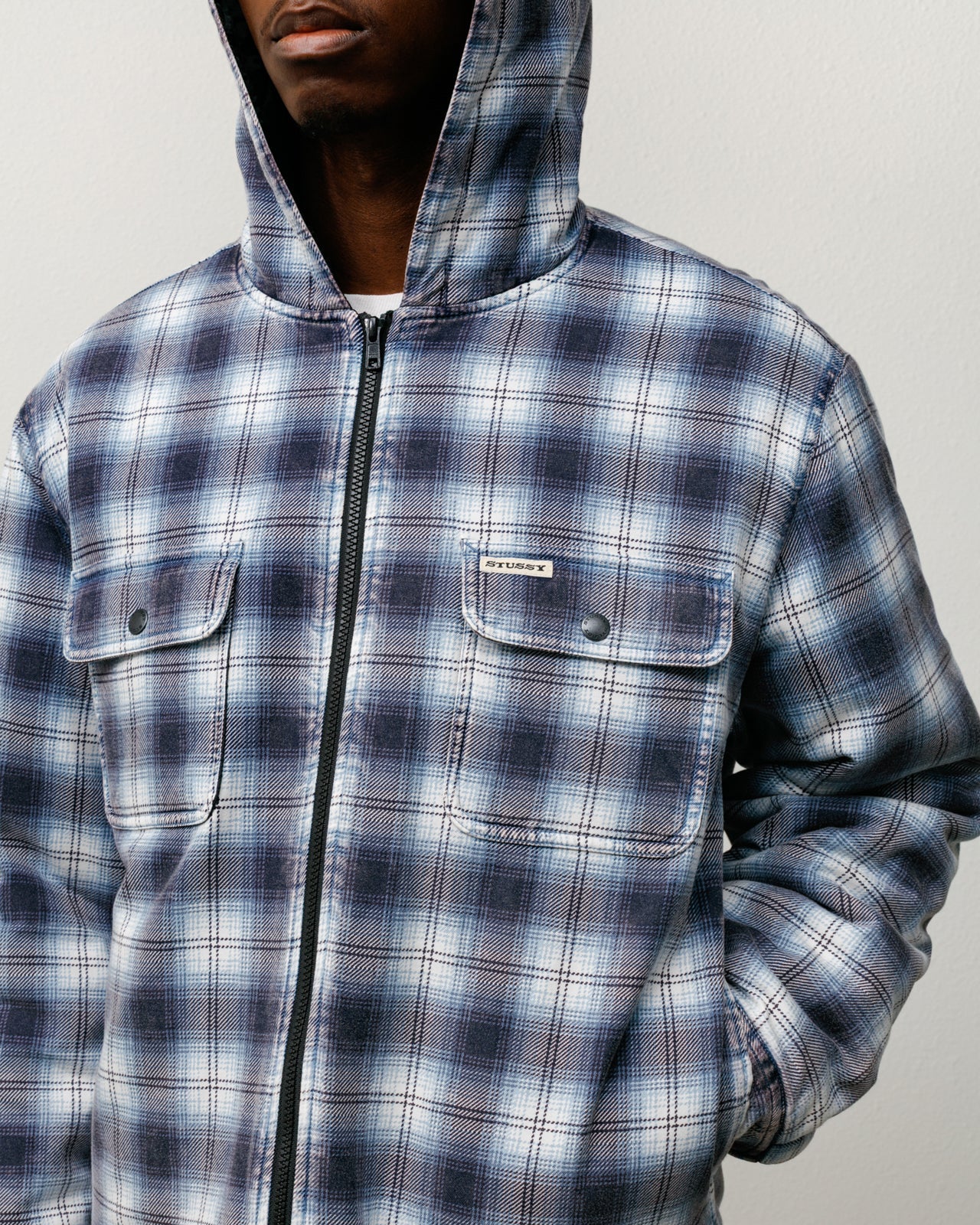 ZIP HOODED PLAID SHIRT