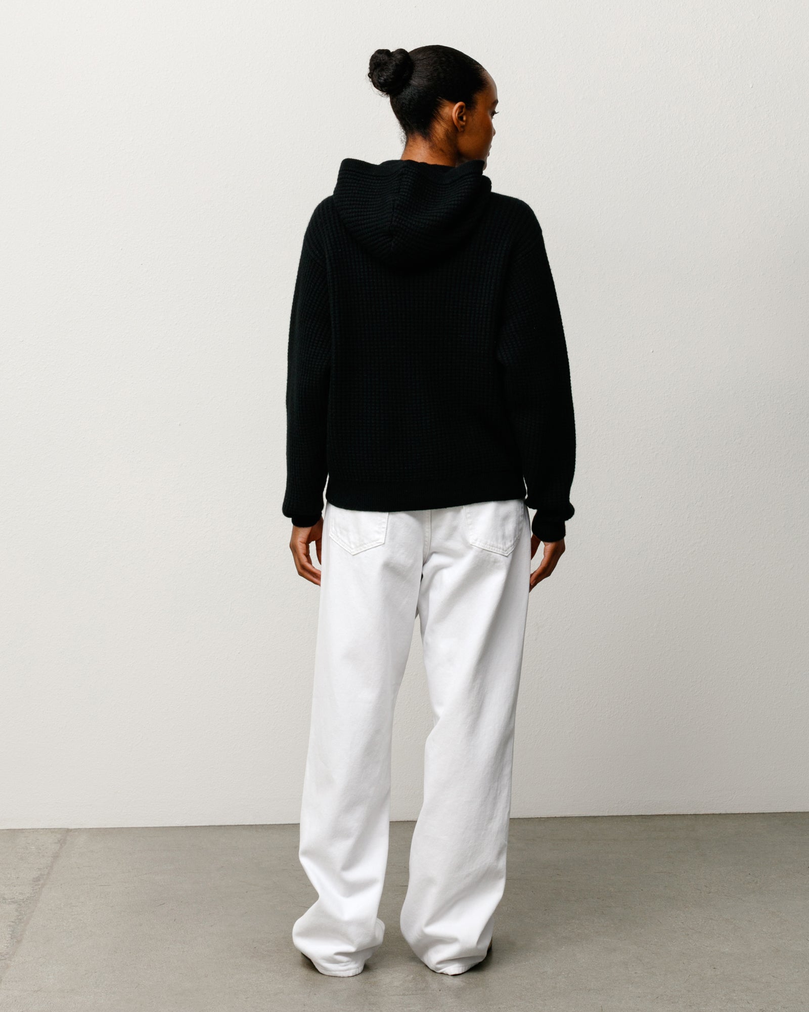 WAFFLE CASHMERE ZIP HOOD SWEATER