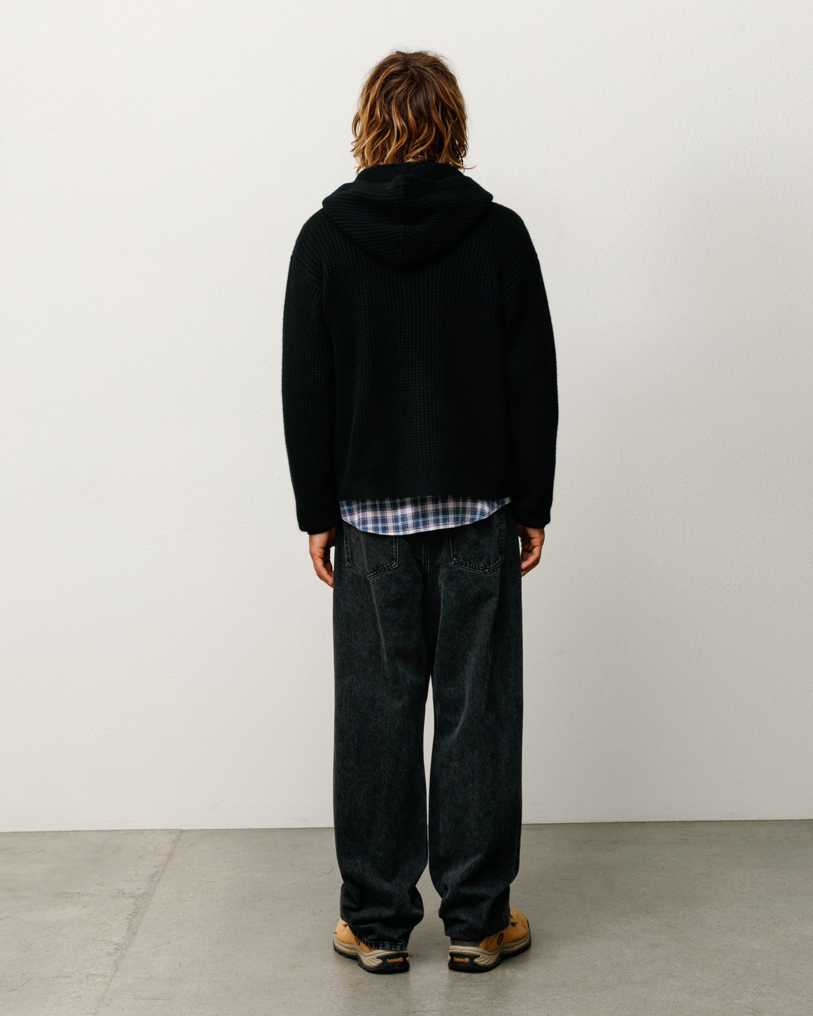 WAFFLE CASHMERE ZIP HOOD SWEATER