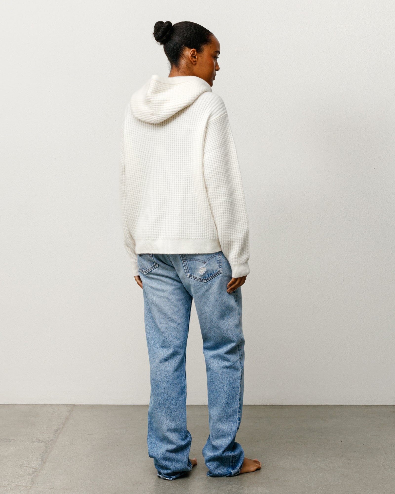 WAFFLE CASHMERE ZIP HOOD SWEATER