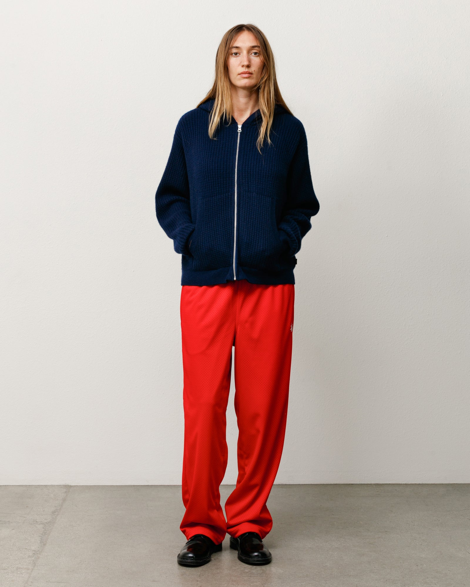WAFFLE CASHMERE ZIP HOOD SWEATER
