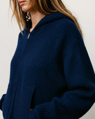 WAFFLE CASHMERE ZIP HOOD SWEATER